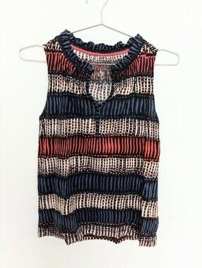 Ann Taylor LOFT Ruffle Collar Sleeveless Print Blouse – Multi, Women's XS